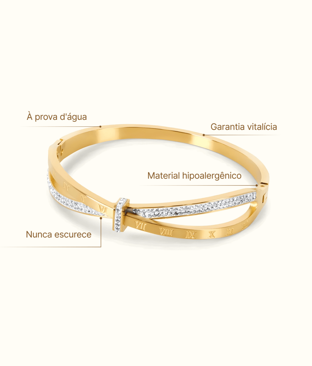 Bracelete Romano Zircônia Banhado em Ouro 18K