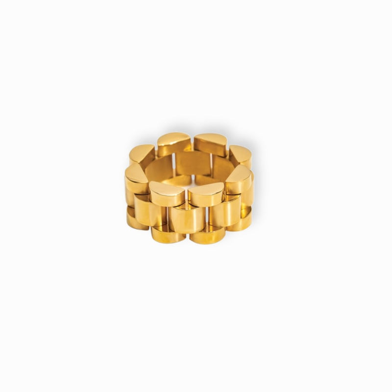 Anel Beauty Largo Elos Minimalista Banhado em Ouro 18k