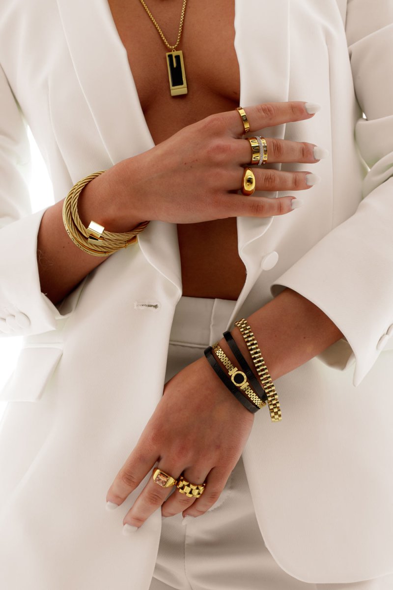 Bracelete Hera Pedra Onix Banhado em Ouro 18K
