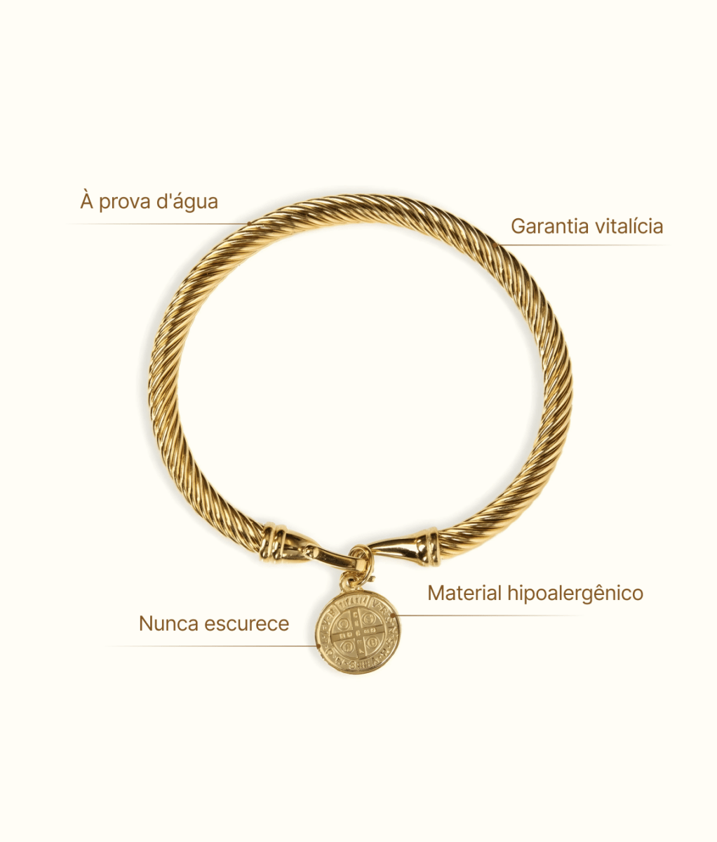 Bracelete Pingente São Bento Banhado em Ouro 18K